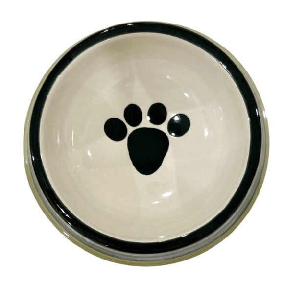 Blue Green and Black PetRageous Designs Stoneware Dog Bowl with Paw Print - Picture 3 of 6